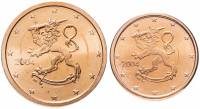 (2004, 2 монеты, 1 и 2 цента) Набор монет Евро Финляндия 2004 год   UNC