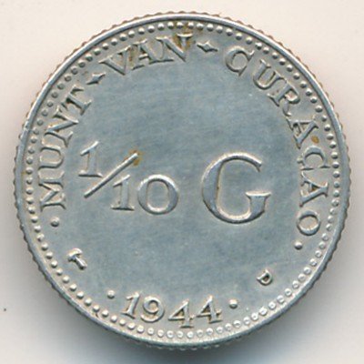 (1944) Монета Кюрасао 1944 год 1/10 гульдена &quot;Королева Беатрикс&quot;  Серебро Ag 640  UNC