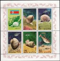(1977-089) Лист (5 м + 1 куп, 2х3) Северная Корея "Морская фауна"   Морские улитки и рыбы III O