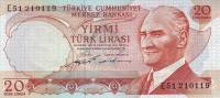 (,) Банкнота Турция 1974 год 20 лир "Мустафа Кемаль Ататюрк"   UNC
