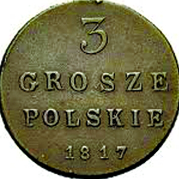 (1817, IB, старый орёл, гурт шнур) Монета Польша 1817 год 3 гроша   Медь  UNC