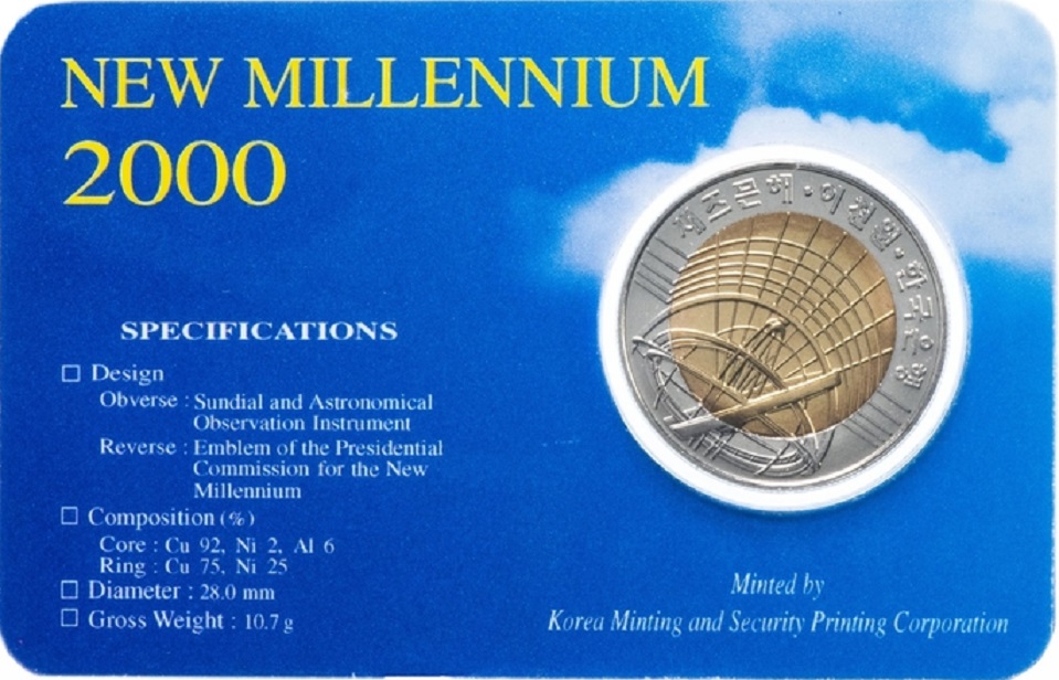 (2000) Монета Южная Корея 2000 год 2000 вон &quot;Миллениум&quot;  Биметалл  Coincard