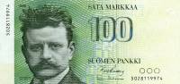 (1986) Банкнота Финляндия 1986 год 100 марок "Ян Сибелиус" Kullberg - Helenius  UNC