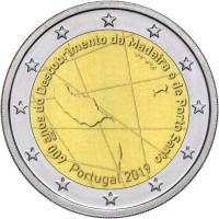 (023) Монета Португалия 2019 год 2 евро "Открытие Мадейры"  Биметалл  PROOF