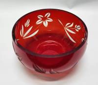 Салатник ваза цветное красное стекло алмазная гравировка СССР (сост. на фото)