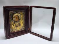 Икона Серафим Саровский оклад латунь дерево Начало 20 века