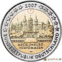 (002) Монета Германия (ФРГ) 2007 год 2 евро "Мекленбург" Двор A Биметалл  UNC