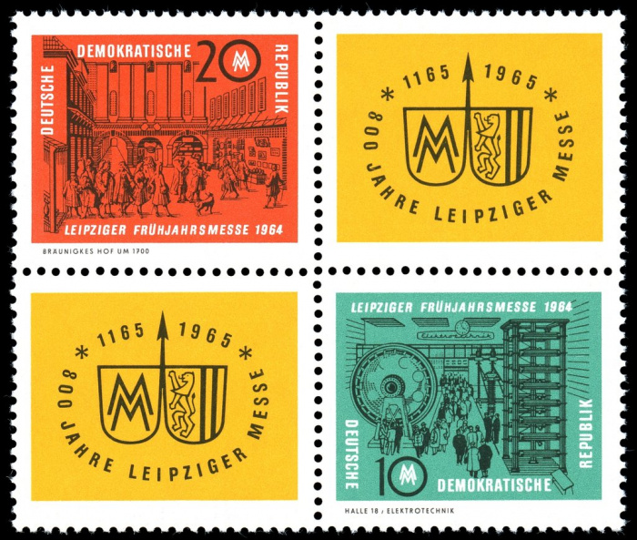 (1964-009) Лист (2 м + 2 куп) Германия (ГДР) &quot;Промышленность&quot;    Ярмарка, Лейпциг II Θ
