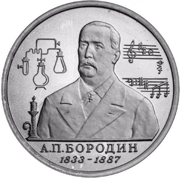 (011) Монета Россия 1993 год 1 рубль &quot;А.П. Бородин&quot;  Медь-Никель  UNC