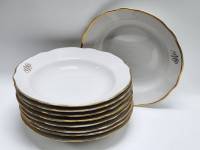 Тарелки суповые Дулево ММФ 9 шт с золотой каймой волнистым краем 