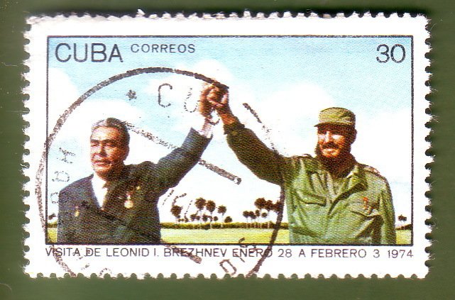 (1974-027) Марка Куба &quot;Л.И. Брежнев и Ф. Кастро&quot;    Визит Л.И. Брежнева в Республику Куба. III Θ