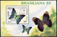 (№1989-170) Блок марок Камбоджа 1989 год "Кембридж синий Pseudolycaena Марсия", Гашеный