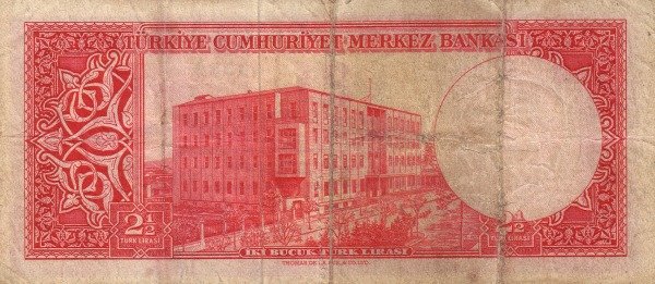 (№1957P-154c) Банкнота Турция 1957 год &quot;2frac12; Turkish Lira&quot;