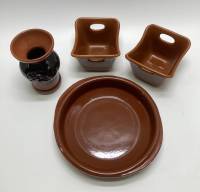 Тарелка + ваза + 2 салатника, обливная керамика