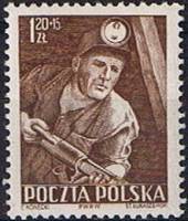 (1952-064) Марка Польша "Шахтер (Коричневая)" , III O