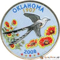 (046p) Монета США 2008 год 25 центов "Оклахома"  Вариант №1 Медь-Никель  COLOR. Цветная