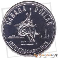 (1975, большой герб) Монета Канада 1975 год 1 доллар "Калгари. 100 лет"  Серебро Ag 500  UNC