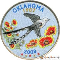 (046p) Монета США 2008 год 25 центов "Оклахома"  Вариант №1 Медь-Никель  COLOR. Цветная