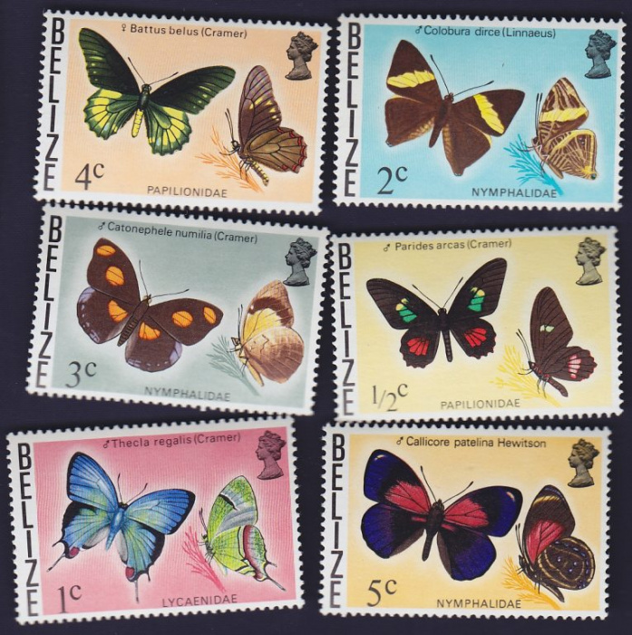 Набор марок Белиз (6 марок) 1977 год &quot;Бабочки&quot;. Негашеный. AU
