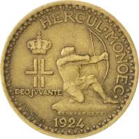 (1924) Монета Монако 1924 год 1 франк "Геркулес"  Бронза  VF