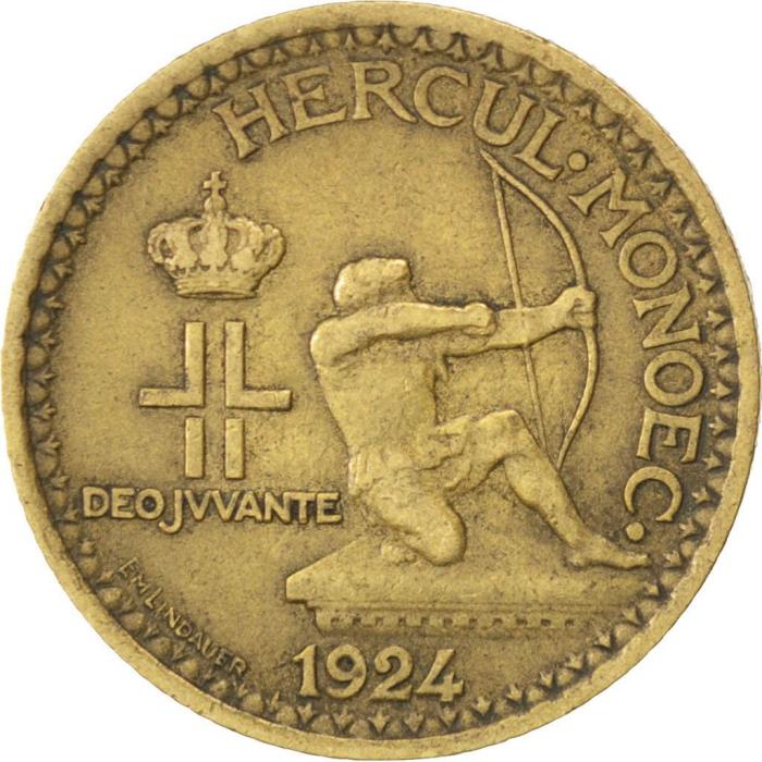 (1924) Монета Монако 1924 год 1 франк &quot;Геркулес&quot;  Бронза  VF