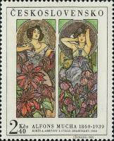 (1969-038) Марка Чехословакия "Рубин и Аметист"    Графика Альфонса Мухи III Θ