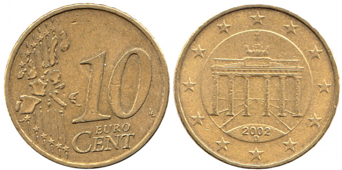 (2002) Монета Германия (ФРГ) 2002 год 10 центов  1. Старая карта ЕС. Двор D Серебрение  VF