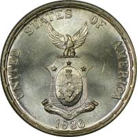 (1936) Монета Филиппины 1936 год 50 центаво "Содружество наций"  Серебро Ag 750  UNC