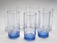 Стаканы 7 штук стекло прозрачные и голубые высота 14 см