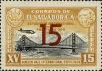 (№1944-595) Марка Сальвадор 1944 год "Мост "Золотые Ворота"", Гашеная