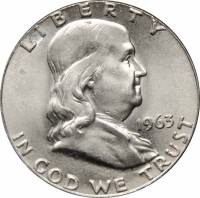(1963d) Монета США 1963 год 50 центов   Бенджамин Франклин Серебро Ag 900  VF