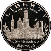 (1996p) Монета США 1996 год 1 доллар   150 лет Смитсоновскому институту Серебро Ag 900  PROOF