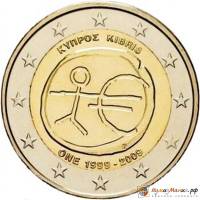 (001) Монета Кипр 2009 год 2 евро "Экономический союз 10 лет"  Биметалл  UNC