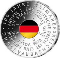 (2020a) Монета Германия (ФРГ) 2020 год 20 евро "Веймарская конституция. 100 лет"  Серебро Ag 925  PR