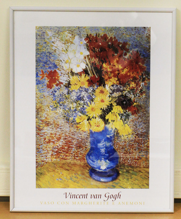 Репродукция Ван Гог &quot;Цветы в синей вазе&quot;, в раме под стеклом (состояние на фото)