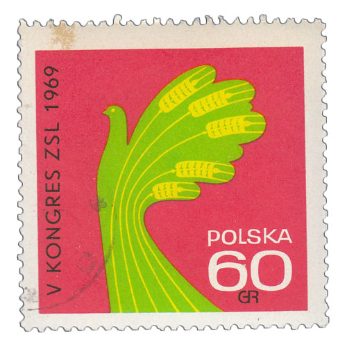 (1969-010) Марка Польша "Голубь мира из колосьев"   5-й конгресс Польской народной партии III &Theta;
