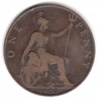 (1905) Монета Великобритания 1905 год 1 пенни "Эдуард VII"  Бронза  VF