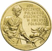 (154) Монета Польша 2008 год 2 злотых "Польское поселение в Америке"  Латунь  UNC