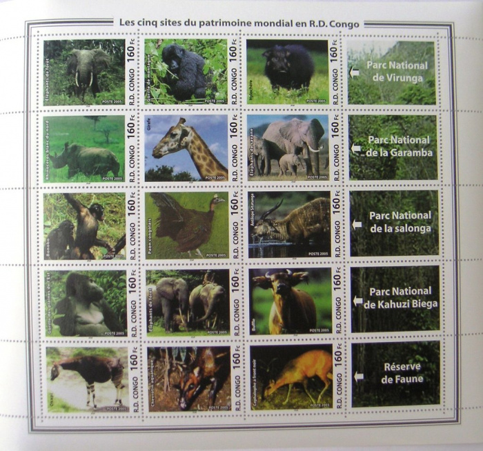 (№2005-1851) Лист марок Республика Конго 2005 год &quot;Животные в заповедниках Мино 185165&quot;, Гашеный