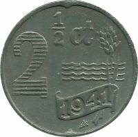 (№1941km171) Монета Нидерланды 1941 год 2frac12; Cents (1/2 Stuiver)