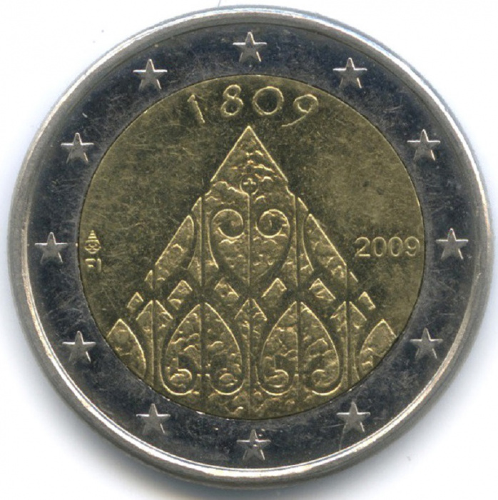 (008) Монета Финляндия 2009 год 2 евро &quot;200 лет автономии&quot;  Биметалл  XF