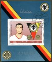 (№1969-363) Блок марок Эмират Аджман (ОАЭ) 1969 год "Франц Антон Беккенбауэр 1945 Бавария Muumlnchen