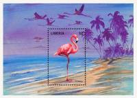 (№1998-183) Блок марок Либерия 1998 год "Американский Фламинго Phoenicopterus гиьег", Гашеный