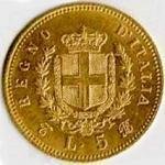 () Монета Италия 1863 год 5  ""   Биметалл (Платина - Золото)  UNC