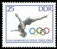 (1964-034) Марка Германия (ГДР) "Прыжки в воду"    Летние ОИ 1964, Токио III O