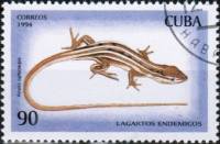 (№3796) Марка Куба 1994 год "Fivestriped травы Анолис ophiolepis Анолис", Негашеная