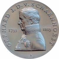 (1980) Монета Германия (ГДР) 1980 год 10 марок "Герхард фон Шарнхорст"  Серебро Ag 500  UNC