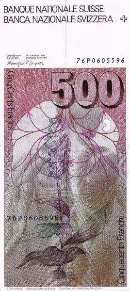 () Банкнота Швейцария 1976 год 500  &quot;&quot;   UNC