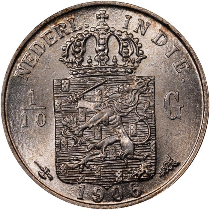 (№1903km309) Монета Голландская Ост-Индская компания 1903 год 1/10 Gulden