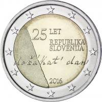 (011) Монета Словения 2016 год 2 евро "25 лет независимости"  Биметалл  VF